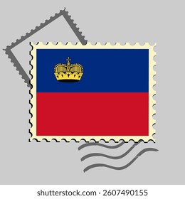 Liechtenstein flag postage stamp. Isolated vector illustration on grey post stamp background