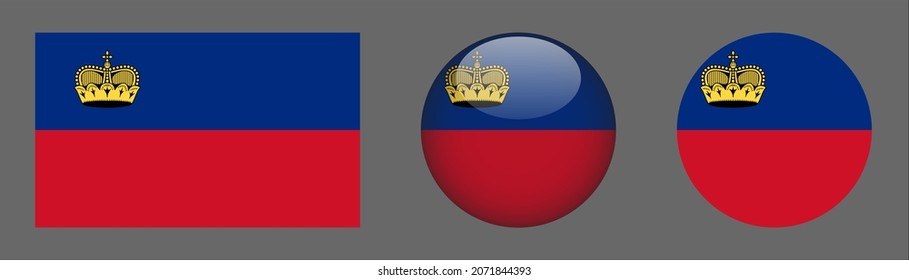 Liechtenstein flag set collection, button rounded, flat rounded.