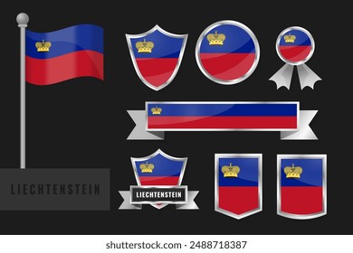 Liechtenstein flag set. Collection of Liechtenstein national emblems. Flat design of flags collection