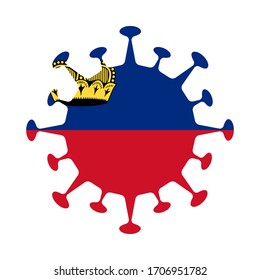 Liechtenstein flag shaped as a coronavirus.  Vector illustration symbolizing pandemic impact.