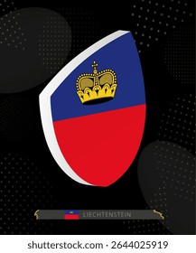 Liechtenstein Flag Shield icon in 3D on Dark Modern Abstract Rugby Background. Perfect for sports events, heritage themes, national celebrations, and patriotic designs.