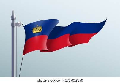 Liechtenstein flag state symbol isolated on background national banner. Greeting card National Day of the Principality of Liechtenstein. Illustration banner with realistic state flag of microstate.