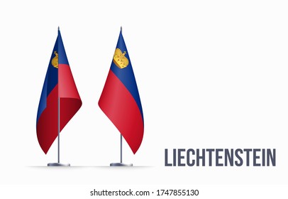 Liechtenstein flag state symbol isolated on background national banner. Greeting card National Day of the Principality of Liechtenstein. Illustration banner with realistic state flag of microstate.