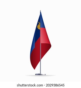 Liechtenstein flag state symbol isolated on background national banner. Greeting card National Day of the Principality of Liechtenstein. Illustration banner with realistic state flag of microstate.