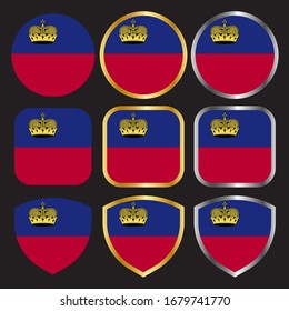 icono vector de bandera de Liechtenstein con borde dorado y plateado