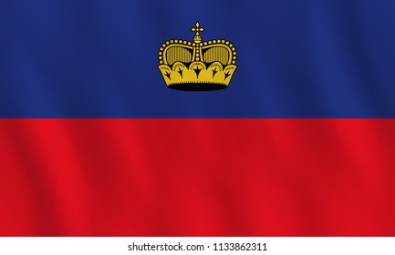 Liechtenstein flag with waving effect, official proportion.