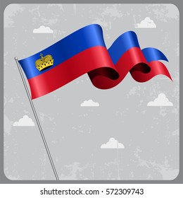 Liechtenstein flag wavy abstract background. Vector illustration.