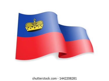 Liechtenstein flag in the wind. Flag on white background vector illustration