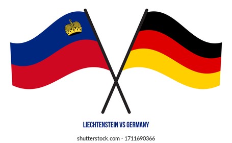 Liechtenstein and Germany Flags Crossed And Waving Flat Style. Official Proportion. Correct Colors.
