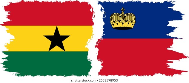 Liechtenstein and Ghana grunge flags connection, vector