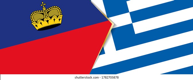 Liechtenstein and Greece flags, two vector flags symbol of relationship or confrontation.