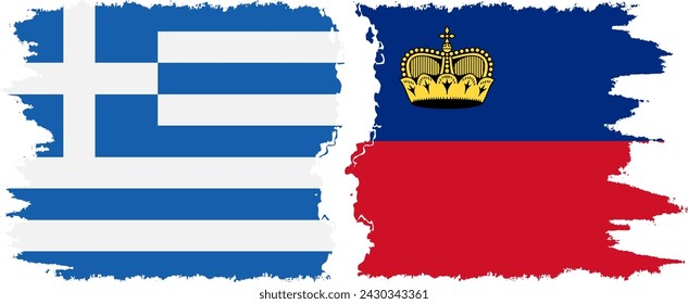 Liechtenstein and Greece grunge flags connection, vector
