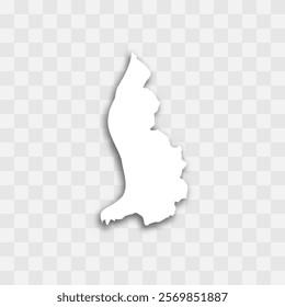 Liechtenstein high detailed vector representation of country silhouette. White color on transparent background with dropped shadow. For educational, decorative, or informational use.