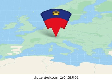 Liechtenstein Highlighted on Europe Map with Flag Icon. Detailed Vector Design.