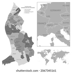Liechtenstein - highly detailed black and white map. Vector illustration
