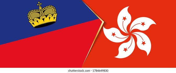 Liechtenstein and Hong Kong flags, two vector flags symbol of relationship or confrontation.