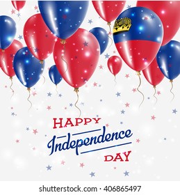 Liechtenstein Independence Day Celebration Balloons. Flying Rubber Celebration Balloons in Colors of the Liechtenstein National Flag. Happy Liechtenstein Day Celebration Balloons, Stars and Sparkles.