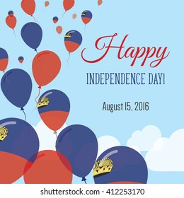 Liechtenstein Independence Day Greeting Card. Flying Flat Balloons In National Colors of Liechtenstein. Happy Independence Day Vector Illustration. Liechtensteiner Flag Balloons.
