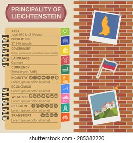 Liechtenstein infographics, statistical data, sights. Vector illustration