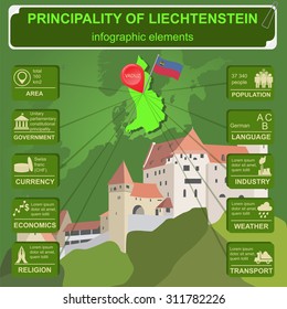 Liechtenstein infographics, statistical data, sights. Vector illustration