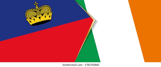 Liechtenstein and Ireland flags, two vector flags symbol of relationship or confrontation.