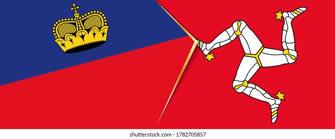 Liechtenstein and Isle of Man flags, two vector flags symbol of relationship or confrontation.