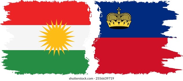 Liechtenstein and  Kurdistan grunge flags connection, vector