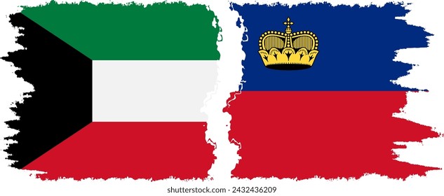 Liechtenstein y Kuwait grunge banderas de conexión, vector