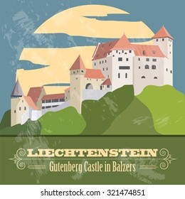 Liechtenstein landmarks. Retro styled image. Vector illustration