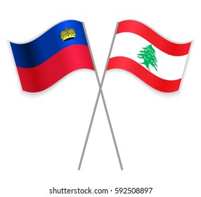 Liechtenstein and Lebanese crossed flags. Liechtenstein combined with Lebanon isolated on white. Language learning, international business or travel concept.