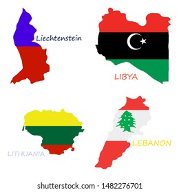 Liechtenstein Libya Lithuania Lebanon World map-countries in color on white background