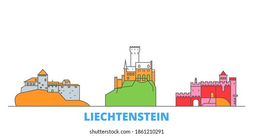 Liechtenstein Line Cityscape, Flat Vector. Travel City Landmark, Outline Illustration, Line World Icons