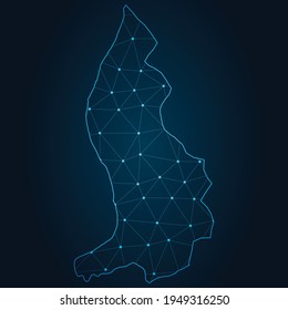 liechtenstein Map Abstract mash line and point scales on dark background. Wire Frame 3D mesh polygonal network line.
