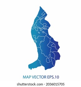 Mapa de Liechtenstein, color de gradiente azul , estilo infográfico , sobre fondo blanco con Map World. Malla 3D del marco de cables, mapa 3D,