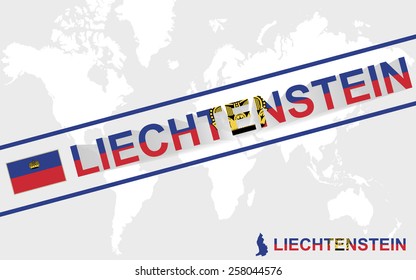 Liechtenstein map flag and text illustration, on world map 