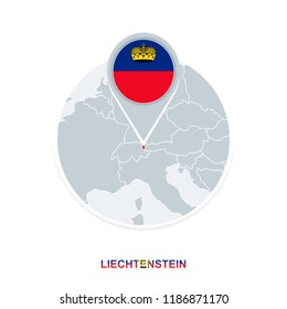 Liechtenstein map and flag, vector map icon with highlighted Liechtenstein
