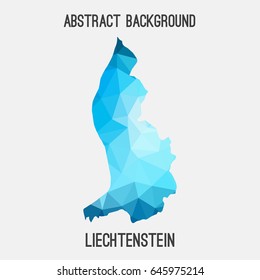Liechtenstein map in geometric polygonal,mosaic style in blue shades.Abstract tessellation,modern design background,low poly. Vector illustration.