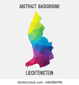 Liechtenstein map in geometric polygonal,mosaic style in rainbow colors.Abstract tessellation,modern design background,low poly. Vector illustration.