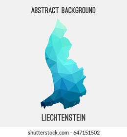 Liechtenstein map in geometric polygonal,mosaic style in cold shades.Abstract tessellation,modern design background,low poly. Vector illustration.