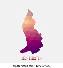 Liechtenstein map in geometric polygonal,mosaic style.Abstract tessellation,modern design background,low poly. Geometric cover, mockup. Vector illustration.