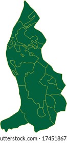 Liechtenstein map in green color and yellow border on white background. Vector illustration.