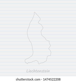 Liechtenstein map hand drawn gray outline on notebook background. Vector Illustration EPS10.
