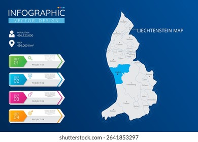 Liechtenstein map with location pointer marks. High detailed country map with division, cities and capital infographic template. Vector illustration EPS10