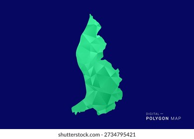 Mapa de Liechtenstein - Vector de bajo polígono polivinílico, silueta triangulada geométrica en tonos verdes y azules, estilo moderno limpio, fondo aislado para uso infográfico.