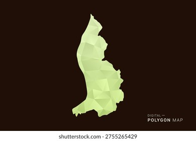 Liechtenstein Map - Low poly polygon map in soft light green gradient on dark brown background, modern minimal geometric style, clean abstract vector illustration design.