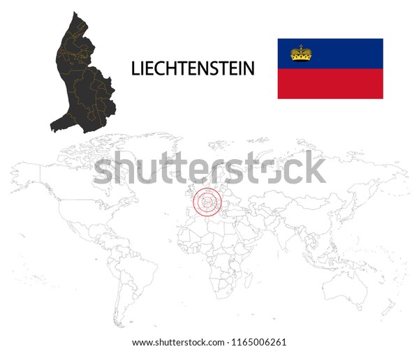 Liechtenstein map on a world map with flag on white background,Map and National flag of Liechtenstein,Vector Illustration Flag and Map of Liechtenstein for continue.