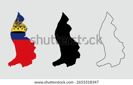 Liechtenstein map in outline style, black color, color of country flag version.