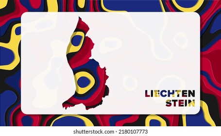 Liechtenstein Map with Paper Cut Waves Background Shape perfect for Greeting Card, Desktop Wallpaper, and Banner