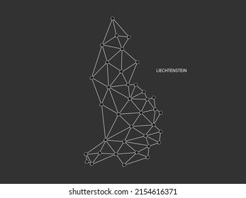Liechtenstein Map Point scales on black background. Wire frame polygonal network white line, dot and shadow dot.