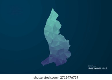 Liechtenstein Map - Polygon Style Vector Illustration with Teal Blue Gradient, Low Poly Geometric Design, Digital and Technology Inspired, Clean Silhouette on Dark Background.